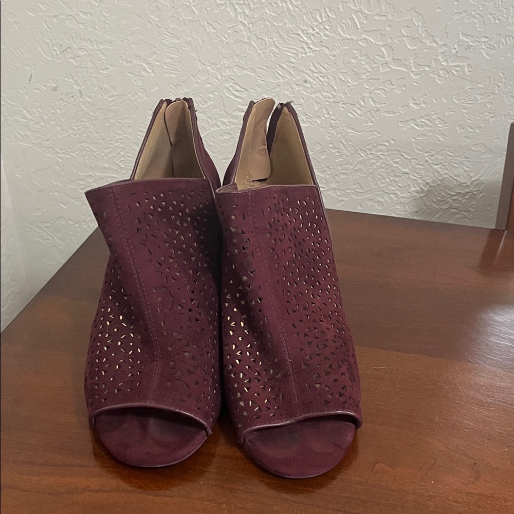Elegant Burgundy Peep-Toe Ankle Boots